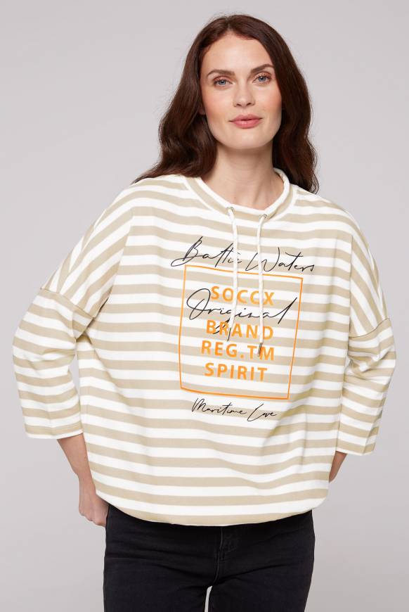 Soccx Streifensweater mit 3/4-Ärmeln und Artwork ivory