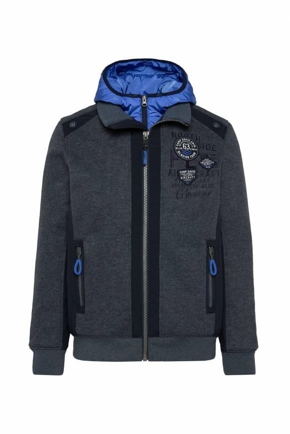 Soccx Strickfleecejacke Mit Abtrennbaren Kapuzen-Einsatz Blue Navy Melange