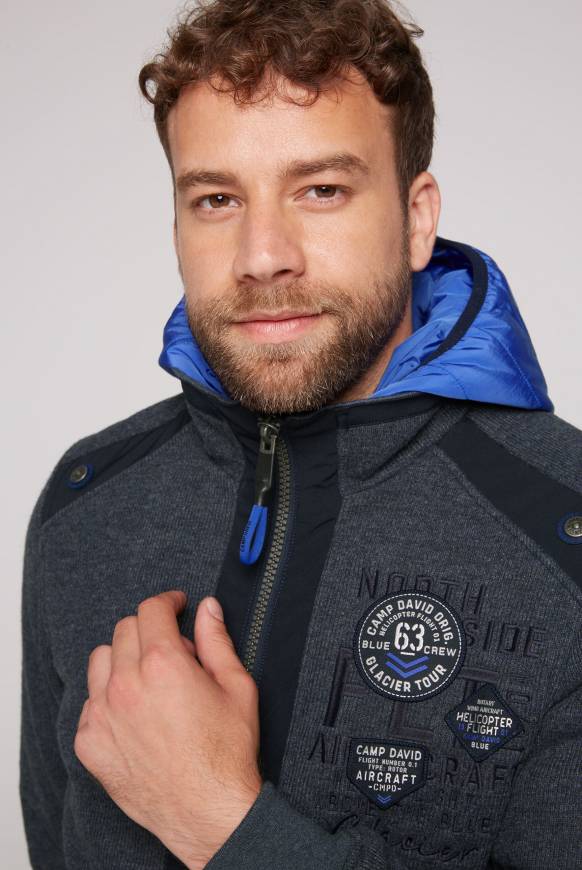 Soccx Strickfleecejacke Mit Abtrennbaren Kapuzen-Einsatz Blue Navy Melange