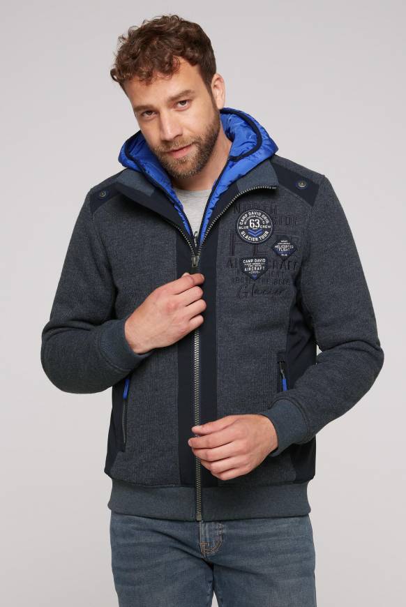 Soccx Strickfleecejacke mit abtrennbaren Kapuzen-Einsatz blue navy melange