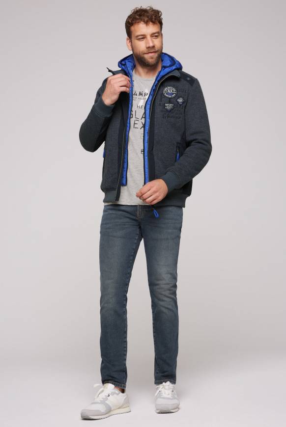 Soccx Strickfleecejacke Mit Abtrennbaren Kapuzen-Einsatz Blue Navy Melange