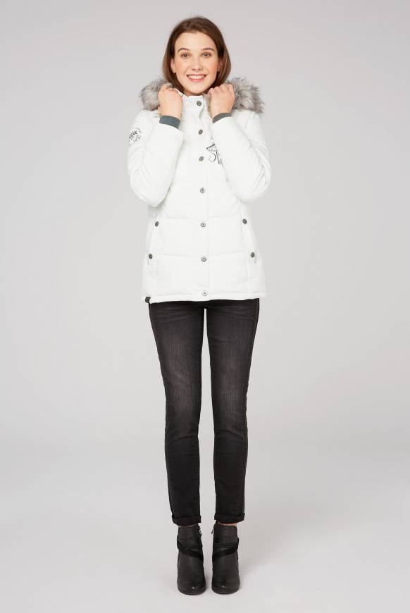 Soccx Strukturierte Jacke Mit Artwork Und Fake Fur Ivory