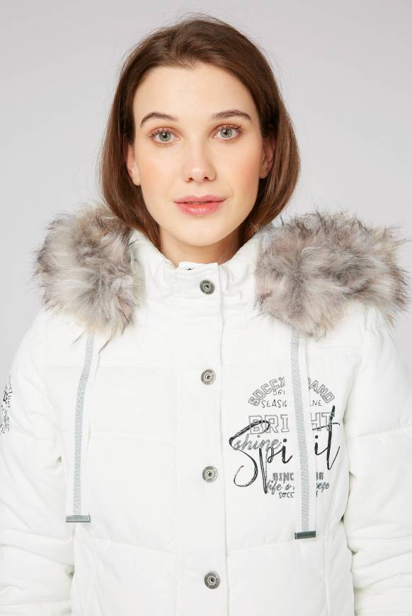 Soccx Strukturierte Jacke Mit Artwork Und Fake Fur Ivory
