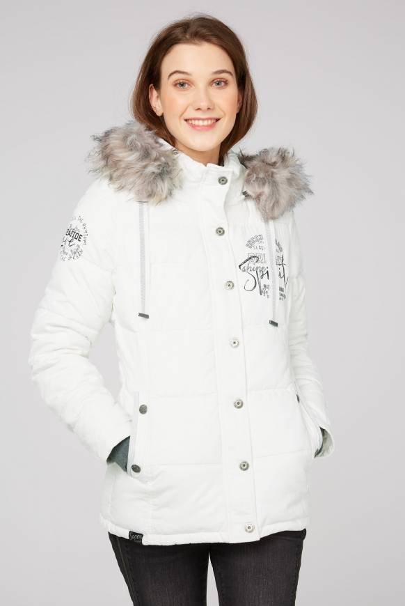 Soccx Strukturierte Jacke mit Artwork und Fake Fur ivory