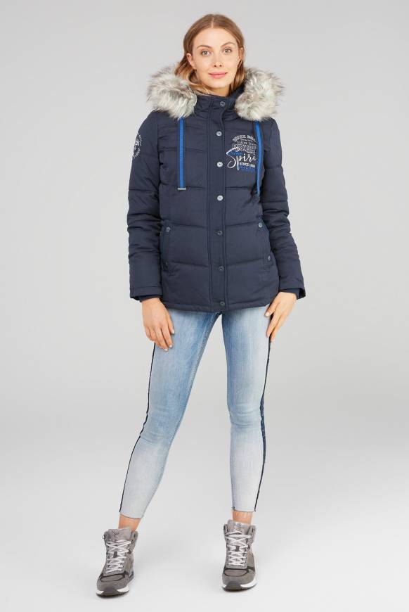 Soccx Strukturierte Jacke Mit Artwork Und Fake Fur Nautic Navy