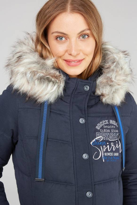 Soccx Strukturierte Jacke Mit Artwork Und Fake Fur Nautic Navy
