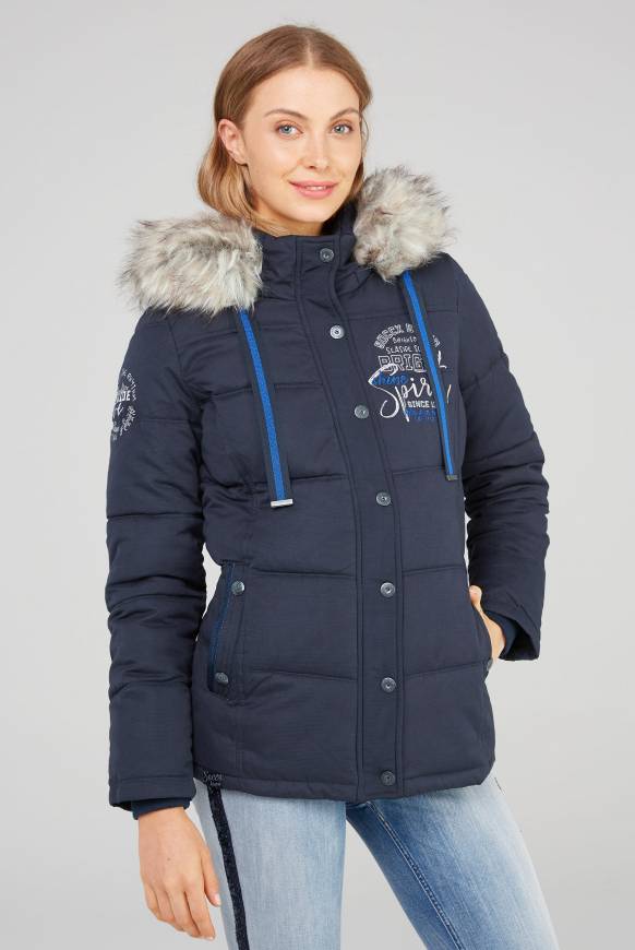 Soccx Strukturierte Jacke mit Artwork und Fake Fur nautic navy