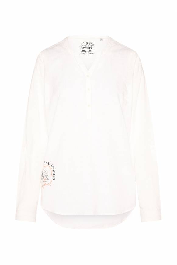 Soccx Strukturierte Langarmbluse Mit Tunika-Ausschnitt Ivory