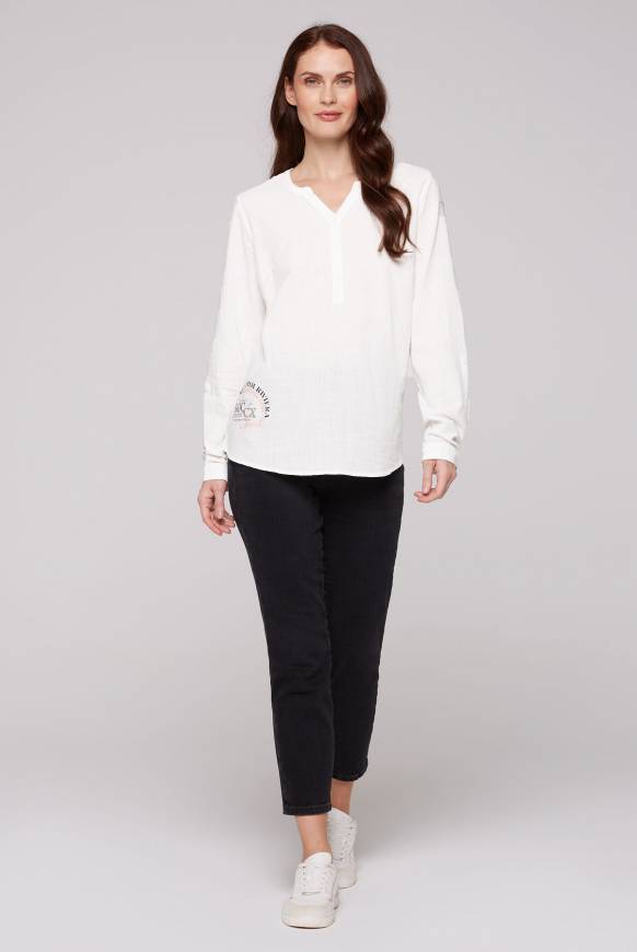 Soccx Strukturierte Langarmbluse Mit Tunika-Ausschnitt Ivory