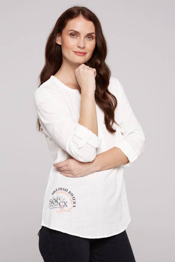 Soccx Strukturierte Langarmbluse mit Tunika-Ausschnitt ivory