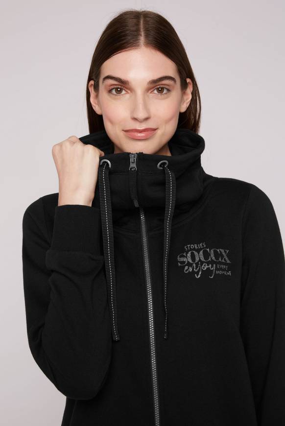 Soccx Sweatjacke Mit Hohem Kragen Und Rücken-Print Black S
