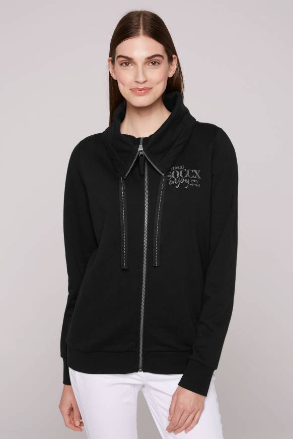 Soccx Sweatjacke mit hohem Kragen und Rücken-Print black S