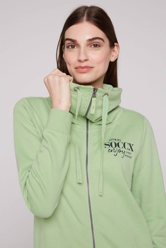 Soccx Sweatjacke Mit Hohem Kragen Und Rücken-Print Light Green
