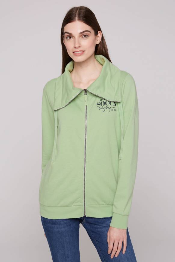 Soccx Sweatjacke mit hohem Kragen und Rücken-Print light green