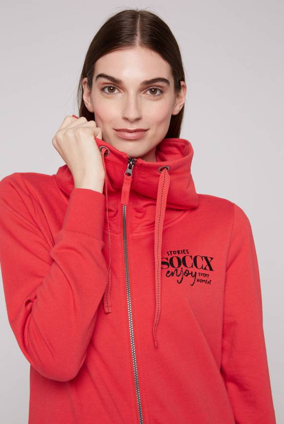 Soccx Sweatjacke Mit Hohem Kragen Und Rücken-Print Red Orange