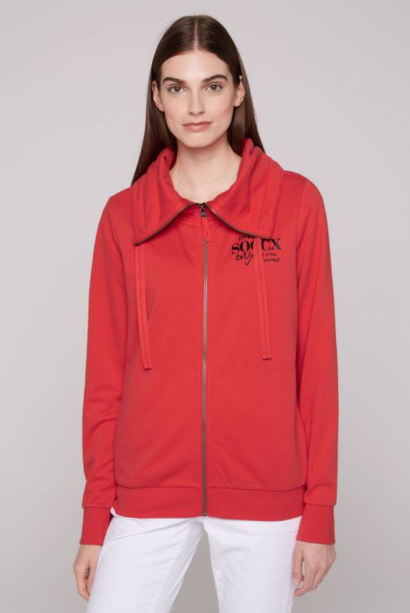 Soccx Sweatjacke mit hohem Kragen und Rücken-Print red orange