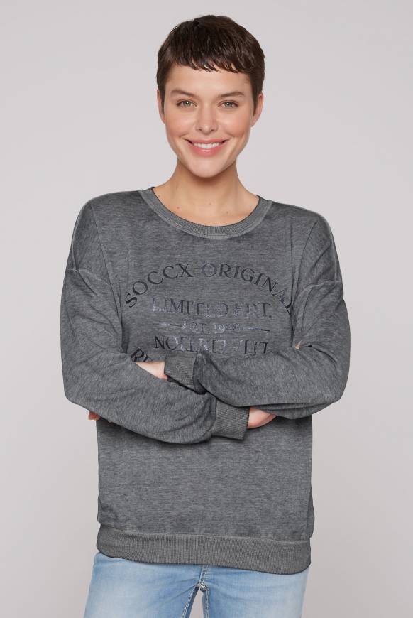 Soccx Sweatshirt mit Ausbrenner-Effekten und Print blue navy