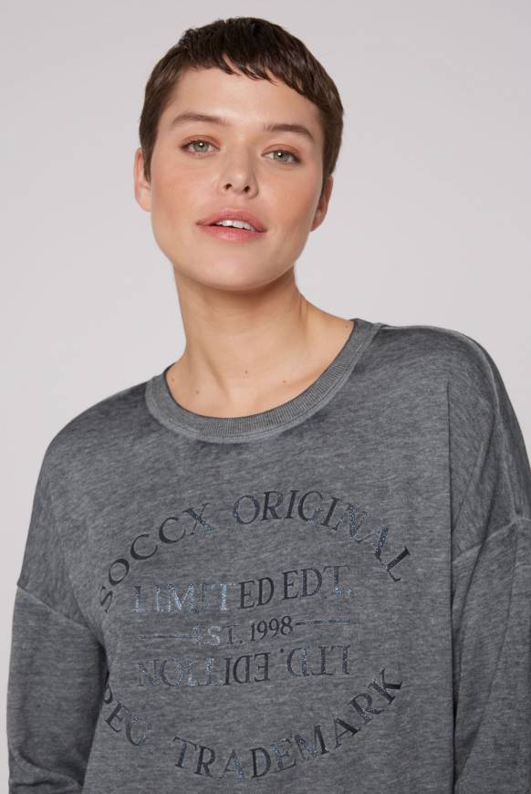 Soccx Sweatshirt Mit Ausbrenner-Effekten Und Print Blue Navy