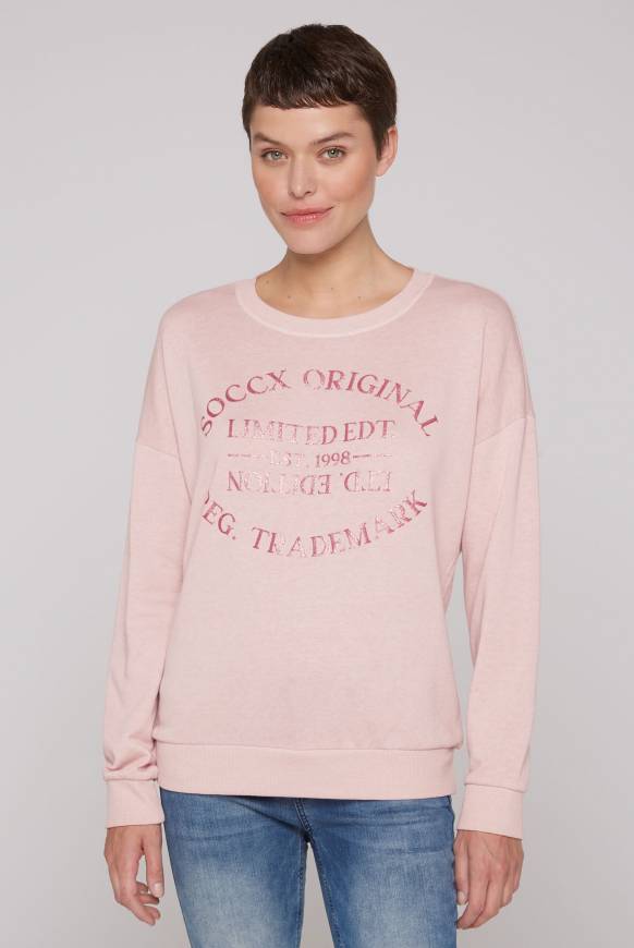 Soccx Sweatshirt mit Ausbrenner-Effekten und Print rose blush