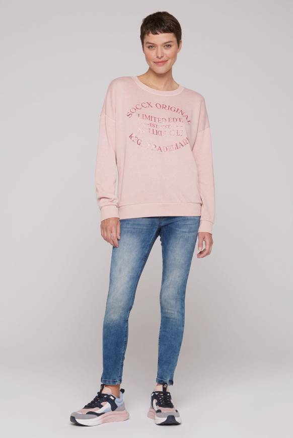 Soccx Sweatshirt Mit Ausbrenner-Effekten Und Print Rose Blush