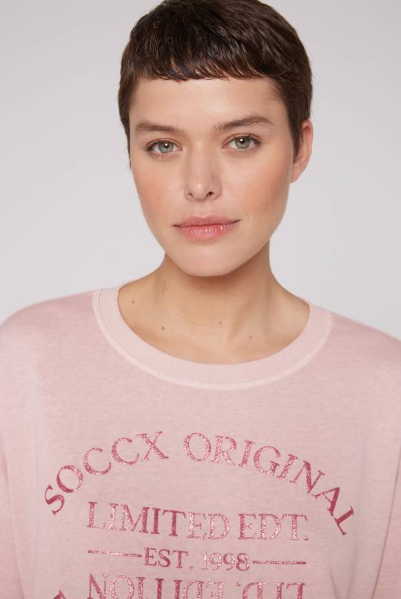 Soccx Sweatshirt Mit Ausbrenner-Effekten Und Print Rose Blush
