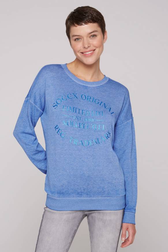 Soccx Sweatshirt mit Ausbrenner-Effekten und Print vividblue