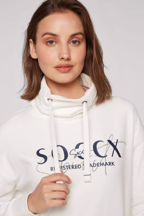 Soccx Sweatshirt Mit Hohem Kragen Und Logo Print Ivory