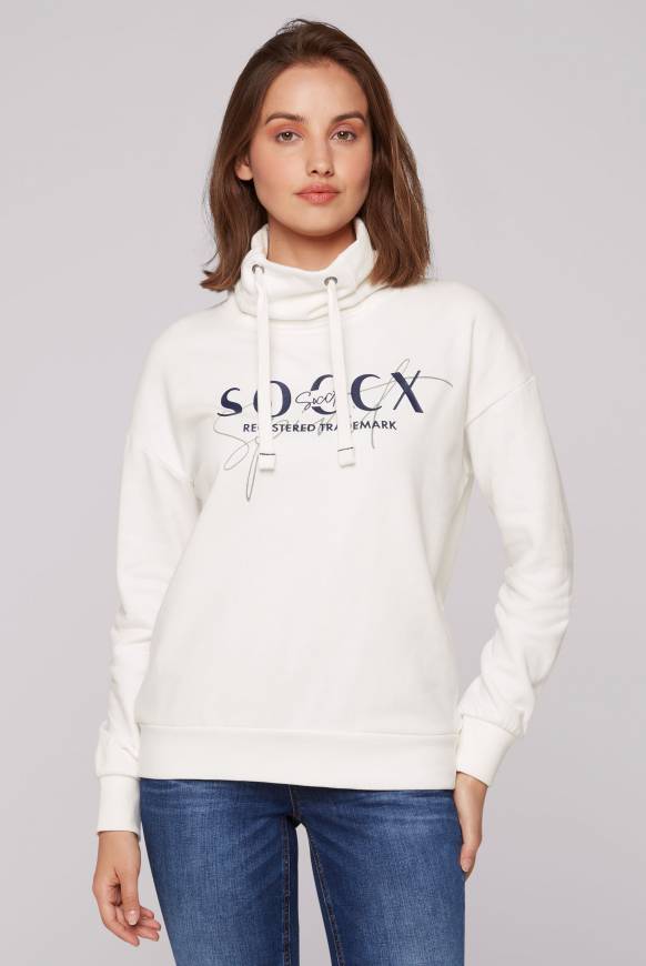 Soccx Sweatshirt mit hohem Kragen und Logo Print ivory