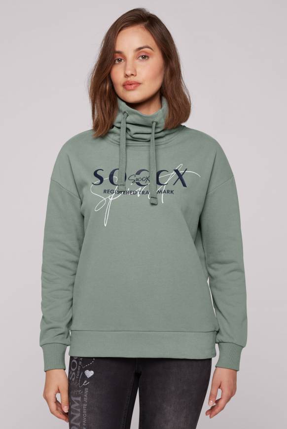 Soccx Sweatshirt mit hohem Kragen und Logo Print muted aqua
