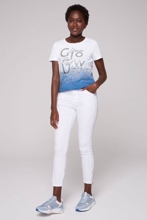 Soccx T-Shirt Dip Dye Mit Glitter Wording Airy Blue