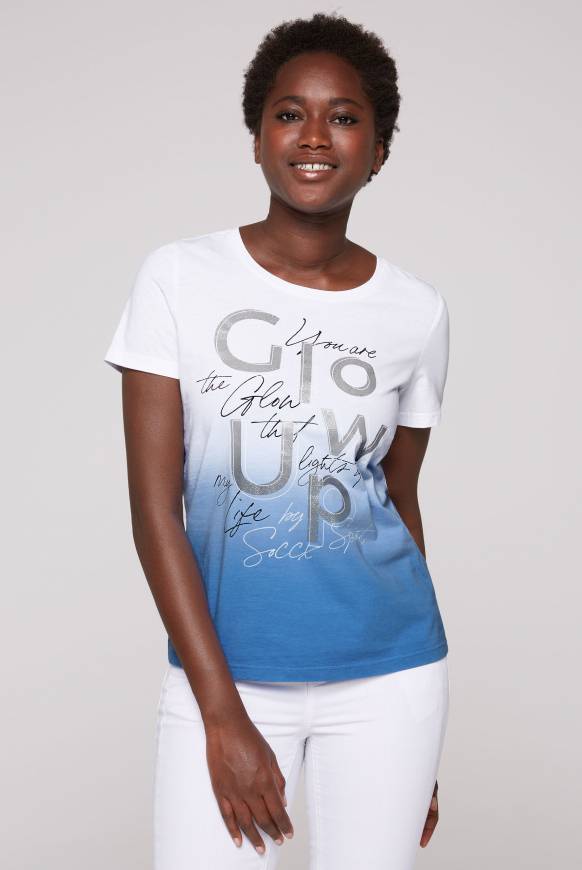 Soccx T-Shirt Dip Dye mit Glitter Wording airy blue