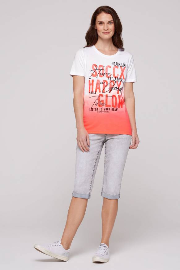 Soccx T-Shirt Dip Dye Mit Glitter Wording Neon Pink