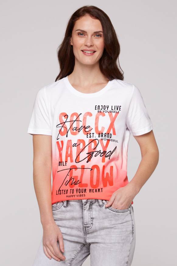 Soccx T-Shirt Dip Dye mit Glitter Wording neon pink