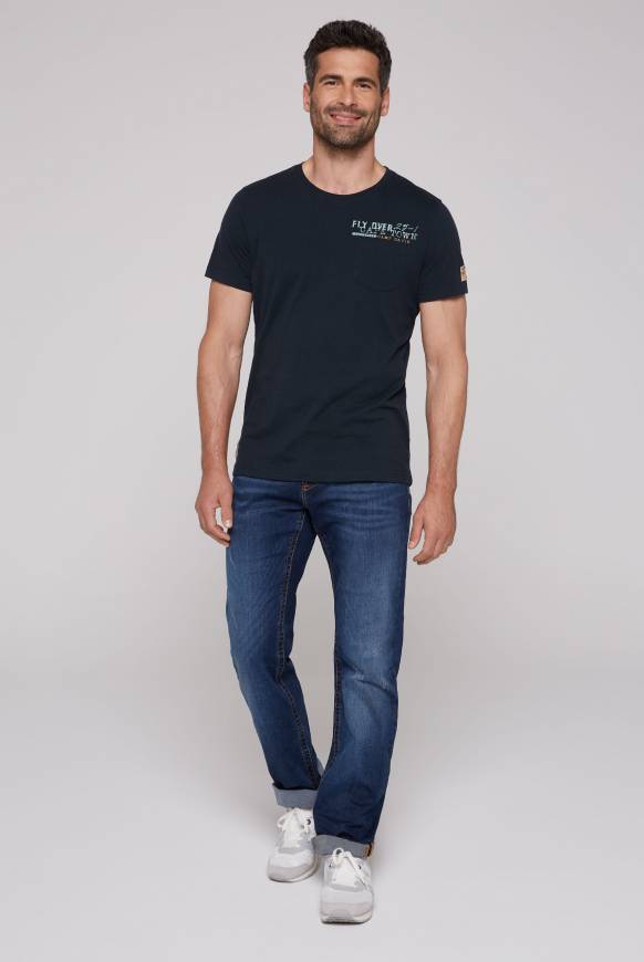 Soccx T-Shirt Mit Brusttasche Und Rücken-Artwork Blue Navy