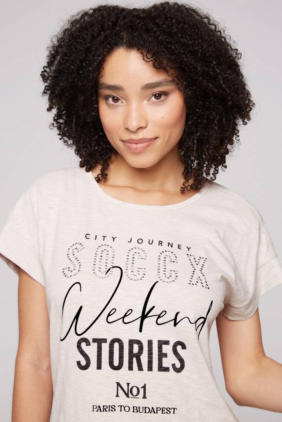 Soccx T-Shirt Mit Logo Aus Schmucknieten Stone Beige