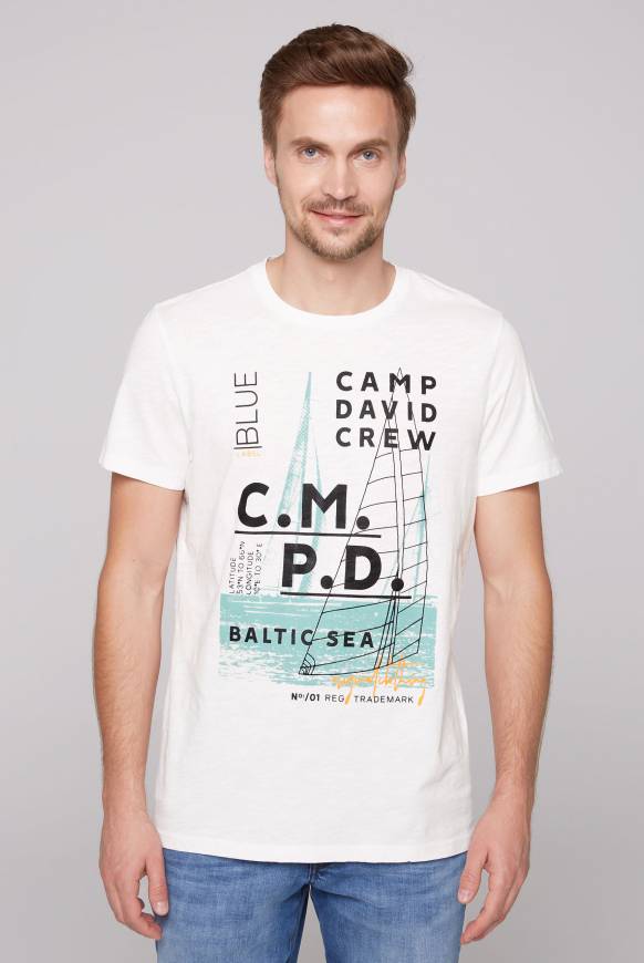 Soccx T-Shirt mit Photoprint und Rubber-Details ivory