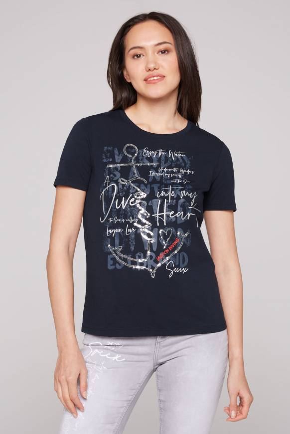 Soccx T-Shirt mit Print und Pailletten-Artwork deep sea S