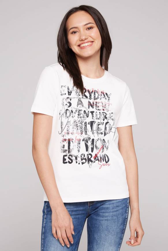 Soccx T-Shirt mit Print und Pailletten-Artwork ivory