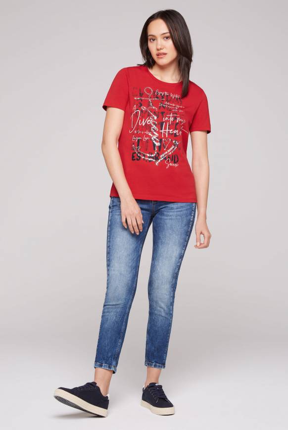Soccx T-Shirt Mit Print Und Pailletten-Artwork Royal Red
