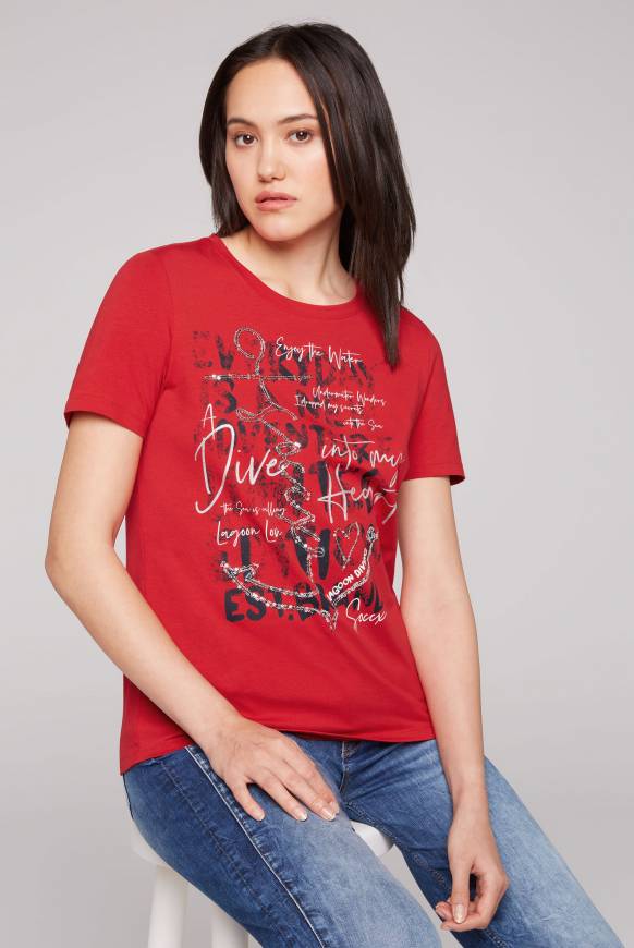 Soccx T-Shirt mit Print und Pailletten-Artwork royal red