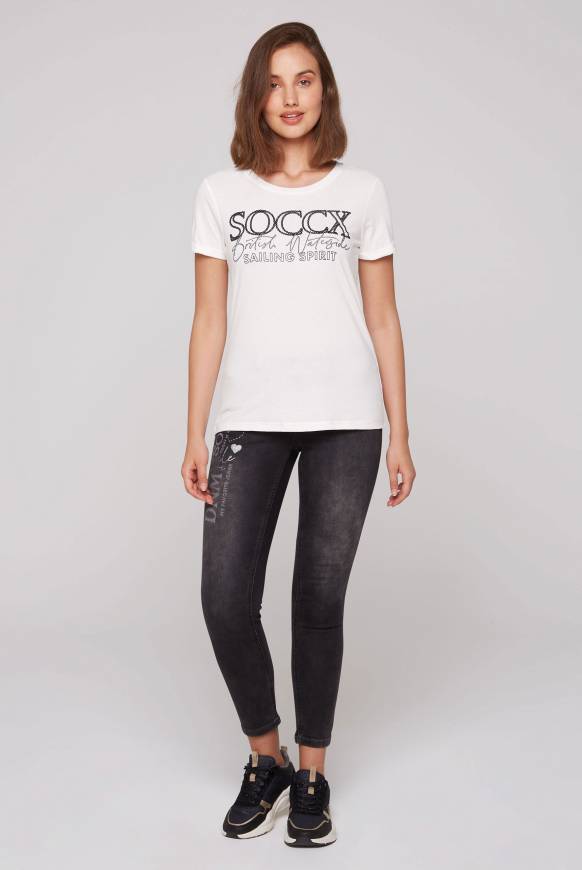 Soccx T-Shirt Mit Rundhalsausschnitt Und Glitter Print Ivory
