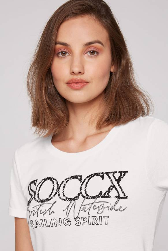 Soccx T-Shirt Mit Rundhalsausschnitt Und Glitter Print Ivory