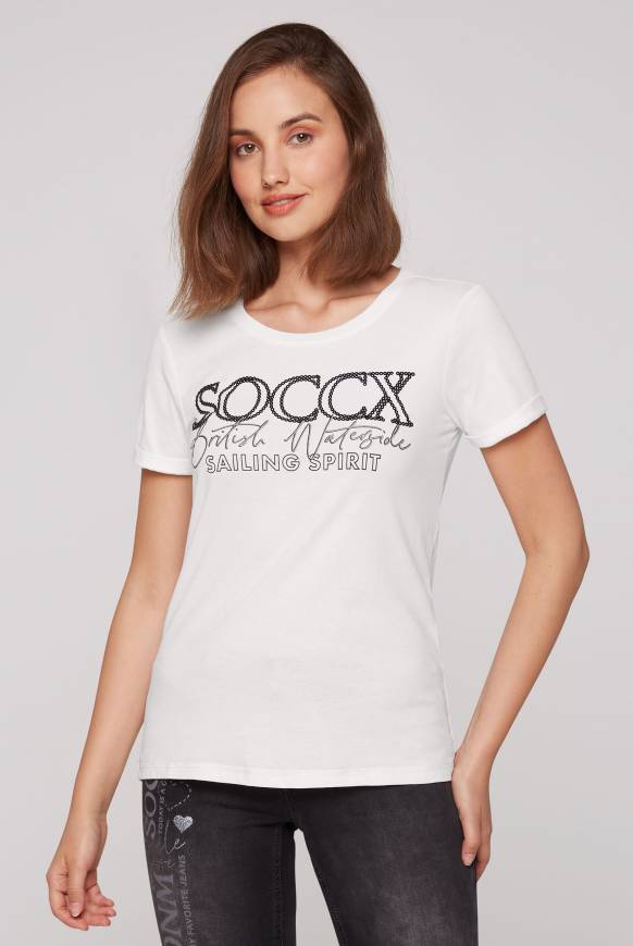 Soccx T-Shirt mit Rundhalsausschnitt und Glitter Print ivory
