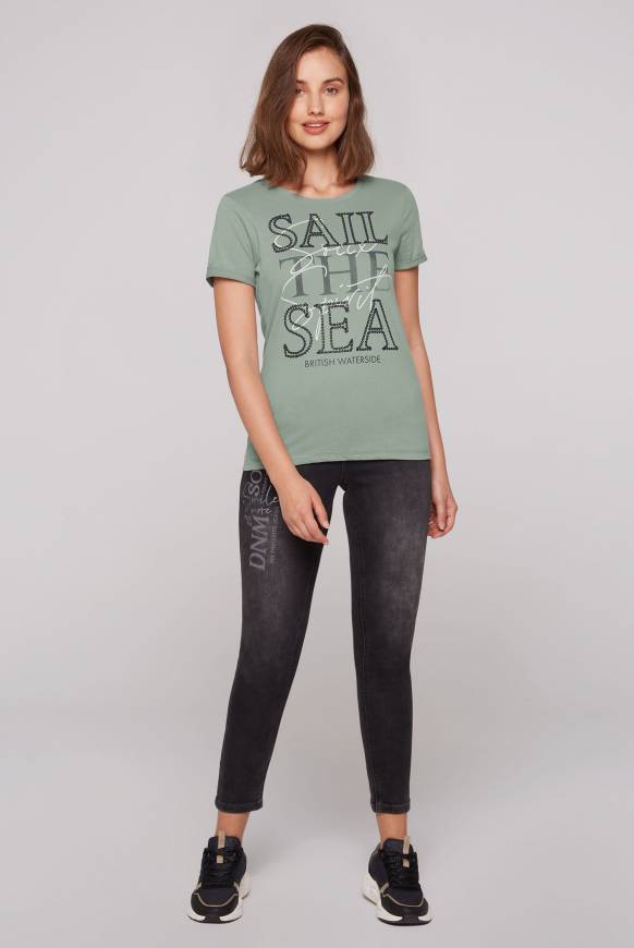 Soccx T-Shirt Mit Rundhalsausschnitt Und Glossy-Pailletten-Print Muted Aqua