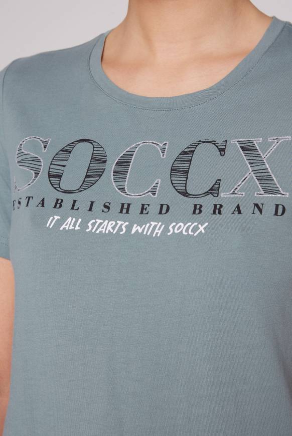 Soccx T-Shirt Mit Rundhalsausschnitt Und Logo Print Grey Green
