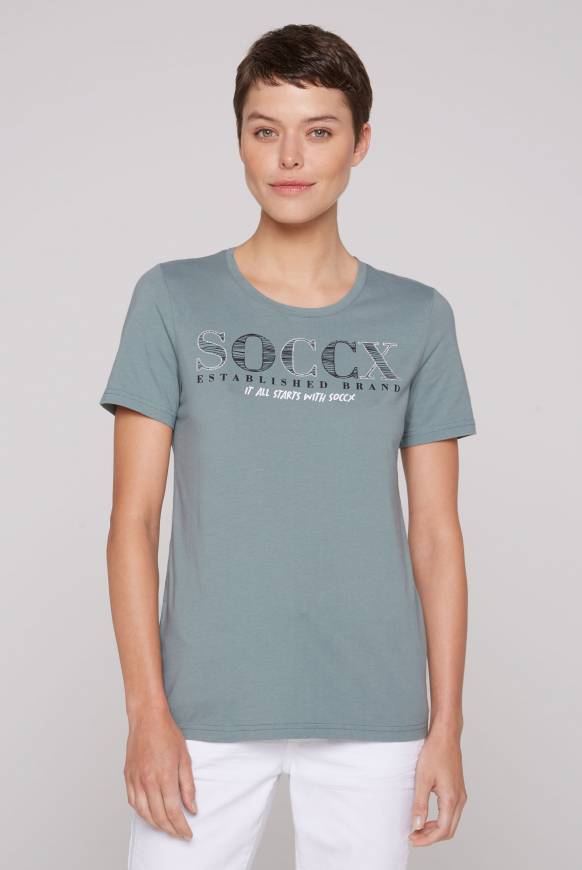 Soccx T-Shirt mit Rundhalsausschnitt und Logo Print grey green