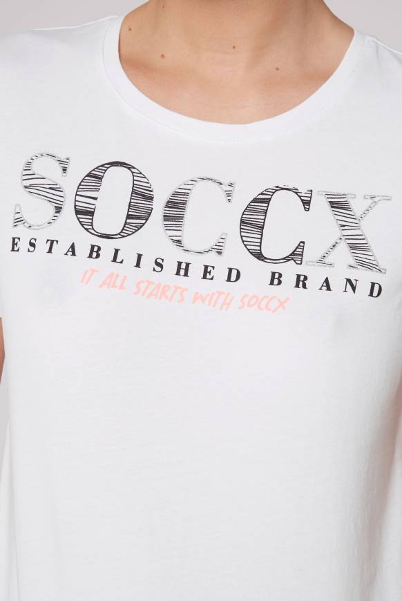 Soccx T-Shirt Mit Rundhalsausschnitt Und Logo Print Opticwhite M