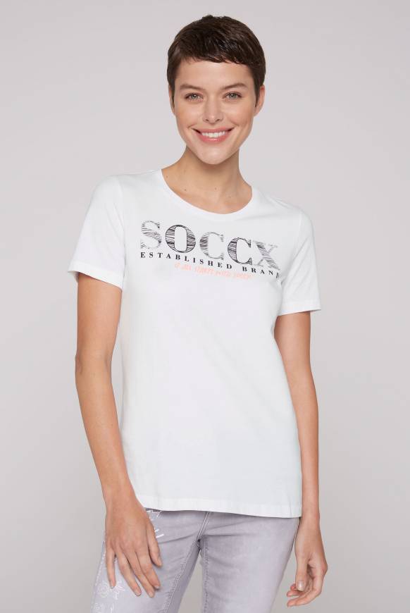 Soccx T-Shirt mit Rundhalsausschnitt und Logo Print opticwhite M