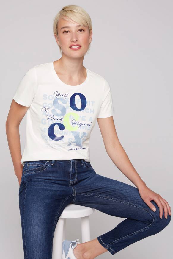 Soccx T-Shirt mit Rundhalsausschnitt und Print ivory