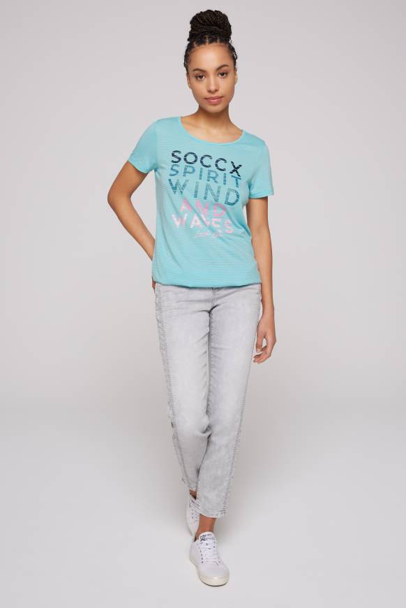 Soccx T-Shirt Mit Tonigen Streifen Und Glitter Print Coast Blue